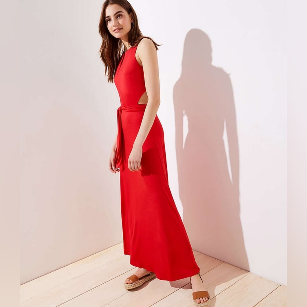 LOFT Vibrant Red Sleeveless Maxi Dress
